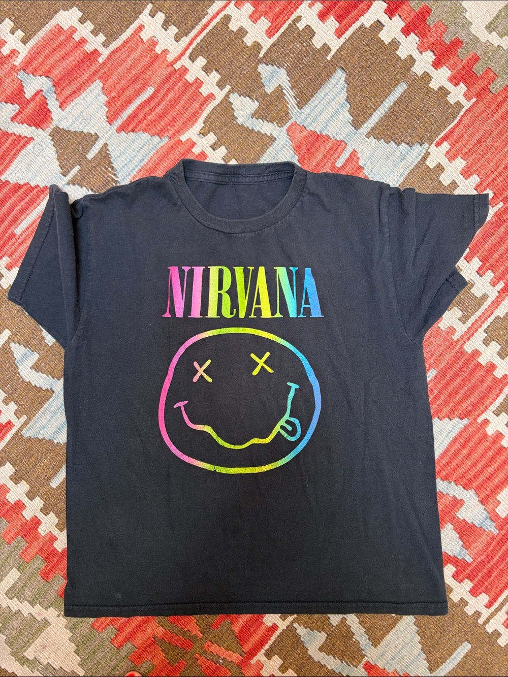 NIRVANA Black Kids Tee with Neon Rainbow Logo